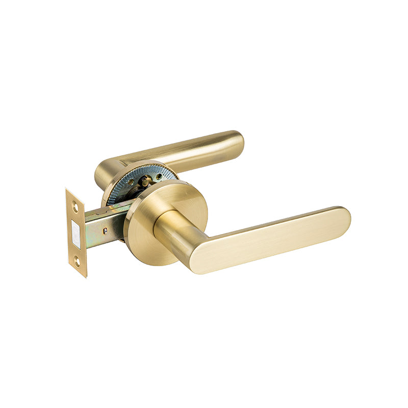 Zuperior satin brass door handle. Magnetic door latch privacy pins. Premium home furniture ideas for upscale apartments