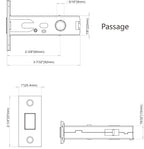 Tubular Door Latches for interior door.
Passage door latch size drawing.
Zuperior Door hardware online shop