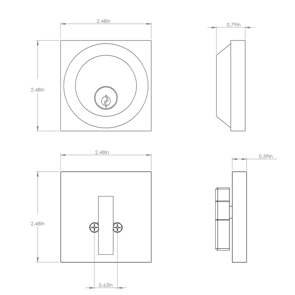 Square door deadbolt fitting doors with a thickness range of 1 3/8" to 1 3/4" and featuring an adjustable backset of 2 3/8" to 2 3/4". Easy to install DIY home door hardware